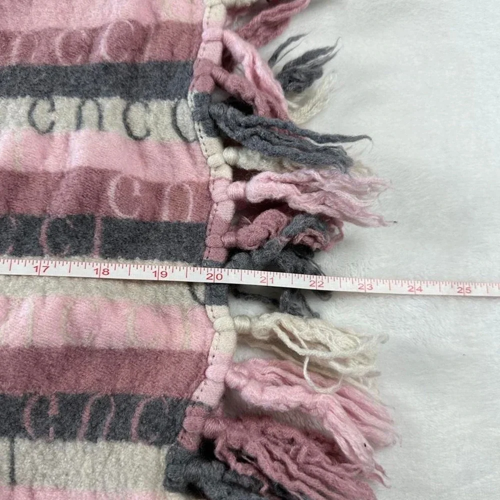 Gucci pink stripe logo wool cashmere blend scarf fringe designer y2k mcbling